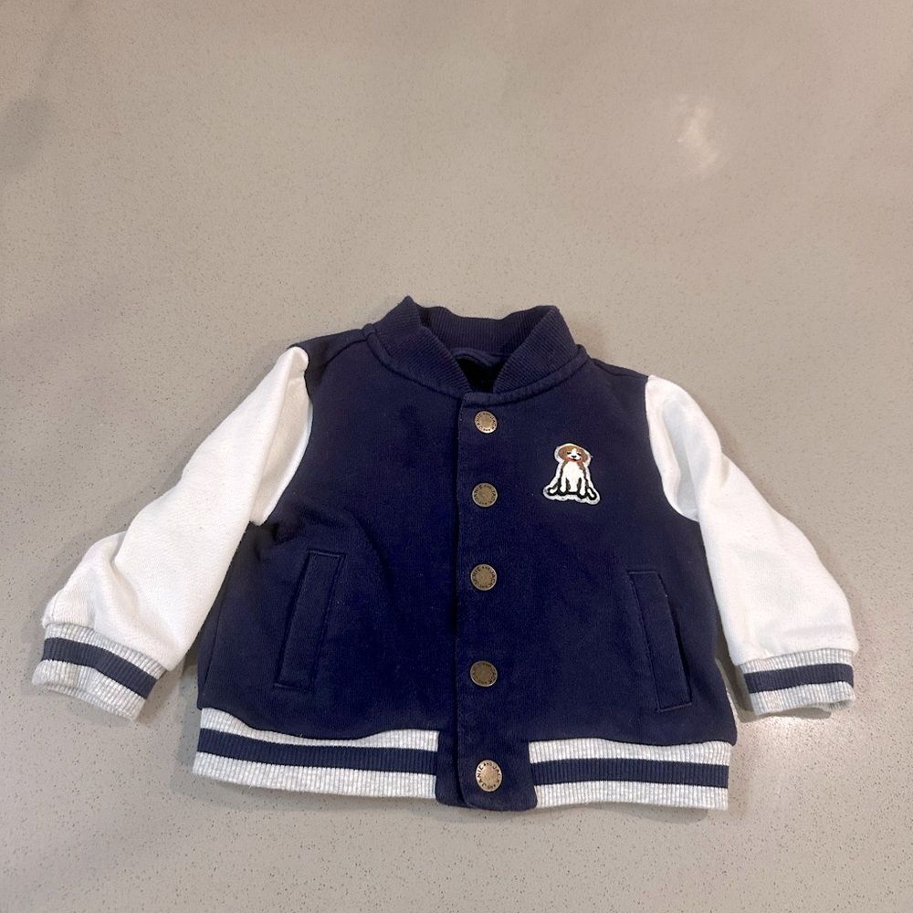 Janie and Jack navy blue varsity jacket with buttons size 6-12 months